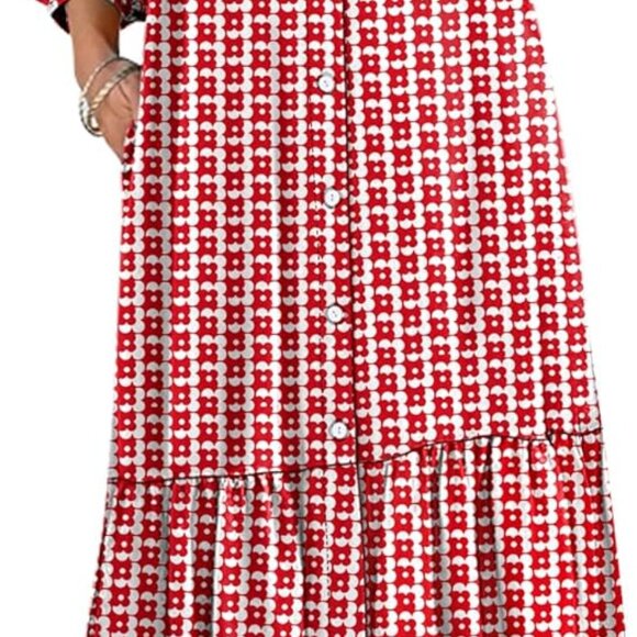 Boho Maxi Dresses for Women Summer Puff Sleeve V Neck Flowy Long Casual Dress wi - Picture 1 of 6
